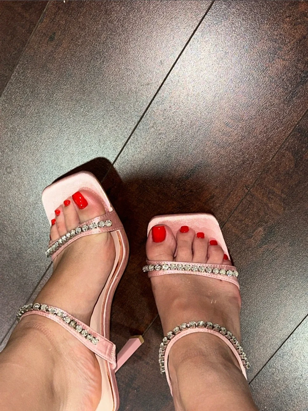 Uno Shoes Blush Pink Rhinestone Double-Strap Heeled Sandals
